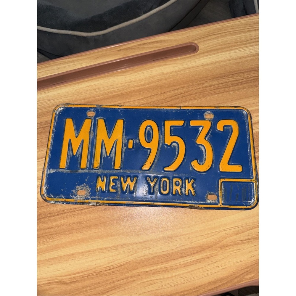 Vintage New York Blue & Yellow Metal Tag – Original Embossed- License Plate